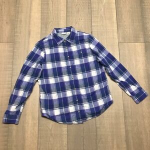 L.L. Bean Button Up Shirt Womens Size M Purple Plaid Flannel Fleece Lined Winter
